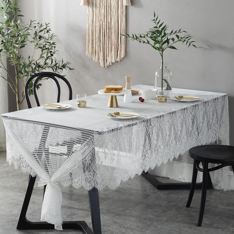 Stolní ubrus Krajkový Dutý Průhledný Ubrus Na Stůl Retro Bílý Černý Řasy Obdélníkový Elegantní Ubrusy Kryt Na Stůl