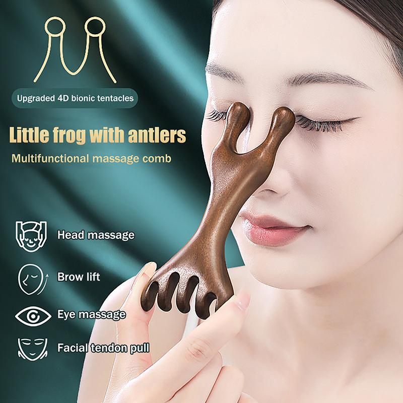 Sandalwood Scalp Massager Sandalwood Deer Antlers Wide Tooth Comb Meridians Dredging Scalp Facial Massage Comb Gua Sha Comb