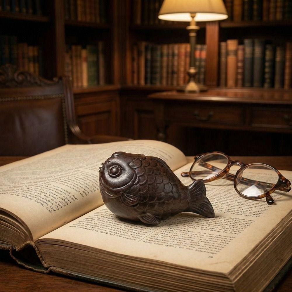 Lucky Charm Wood Carving Ornament Mini Tea Pet Cute Koi Fish Ornament  Tabletop Display