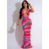 Women's Fashion Sleeveless V-Neck Backless Printed Maxi Dress