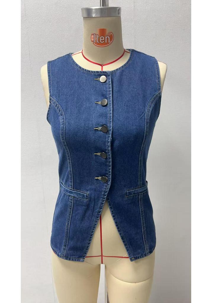 European & American Retro Sleeveless Denim Jacket for Women