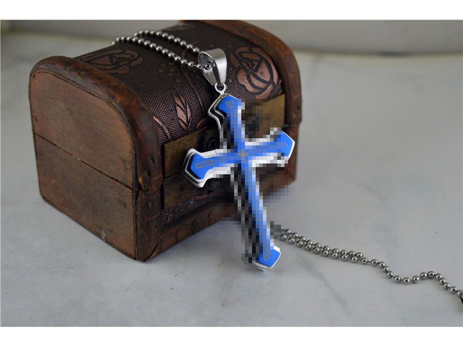 Colar Pingente Europeu e Americano Retrô de Três Camadas Cruz Aço Titânio N1079