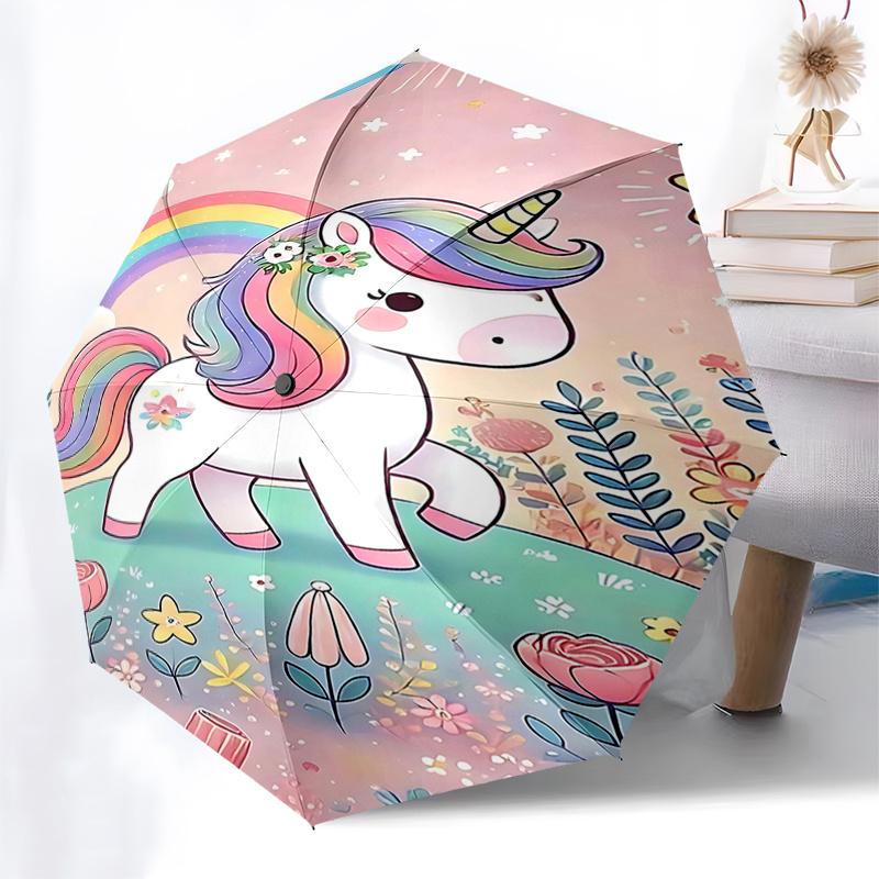 Rainbow Unicorn Outdoor Umbrella - Automatic Open/Closed, Foldable Design, 8-Rib Iron Frame, Festival Gift for Fans and Travelers0104199a