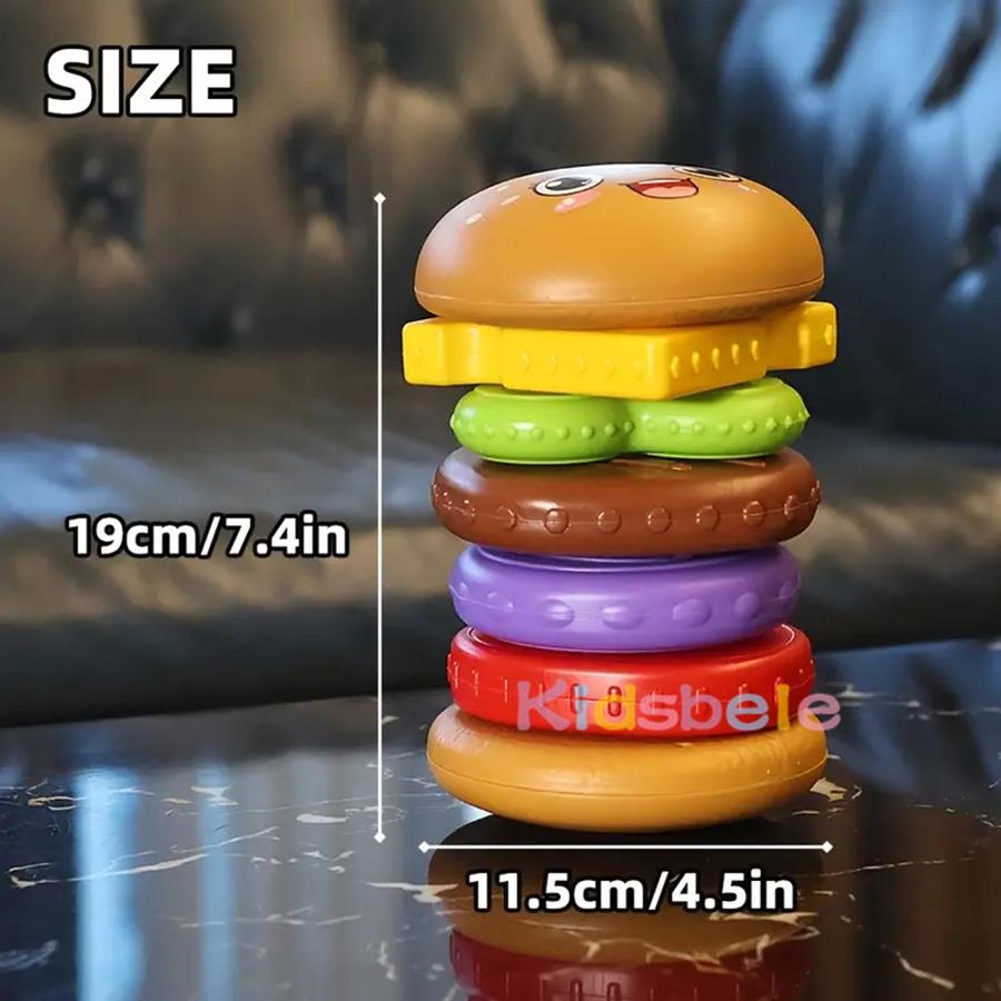 Burger Stacking Toy For Toddlers Montessori Sorting Matching Educational Game Fine Motor Skill Builder, Pretend Play Food Set