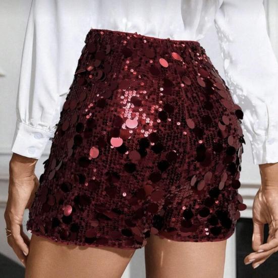 Women's Sparkly Sequin Shorts Stretchy Going Out Party Clubwear Sexy High Waist Straight Leg Mini Shorts