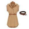 Damen Lässiges Sommer Lockeres Kurzarmkleid mit Gürtel