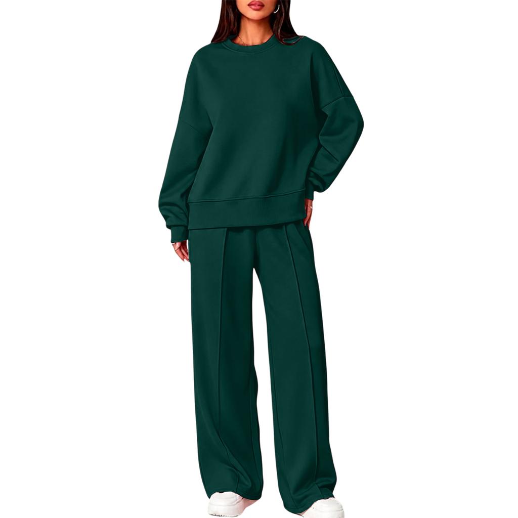 Women's Round Neck Long Sleeve Two Piece Set with Pants for Casual Wear