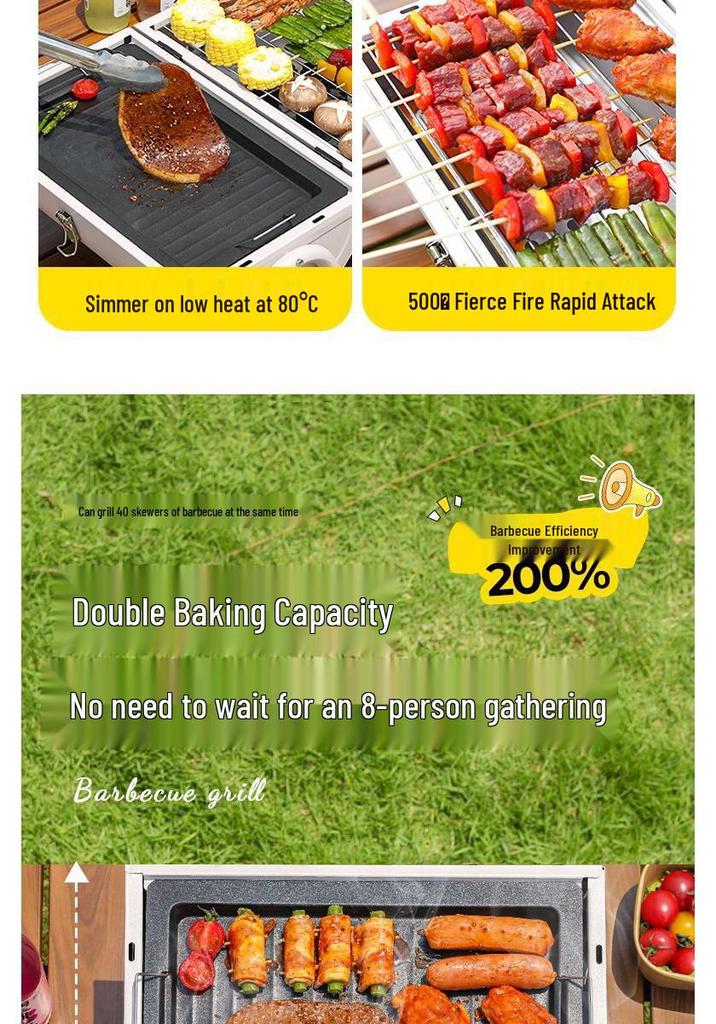 Smokeless Outdoor Double-Sided Portable BBQ Grill and Chimney Stove