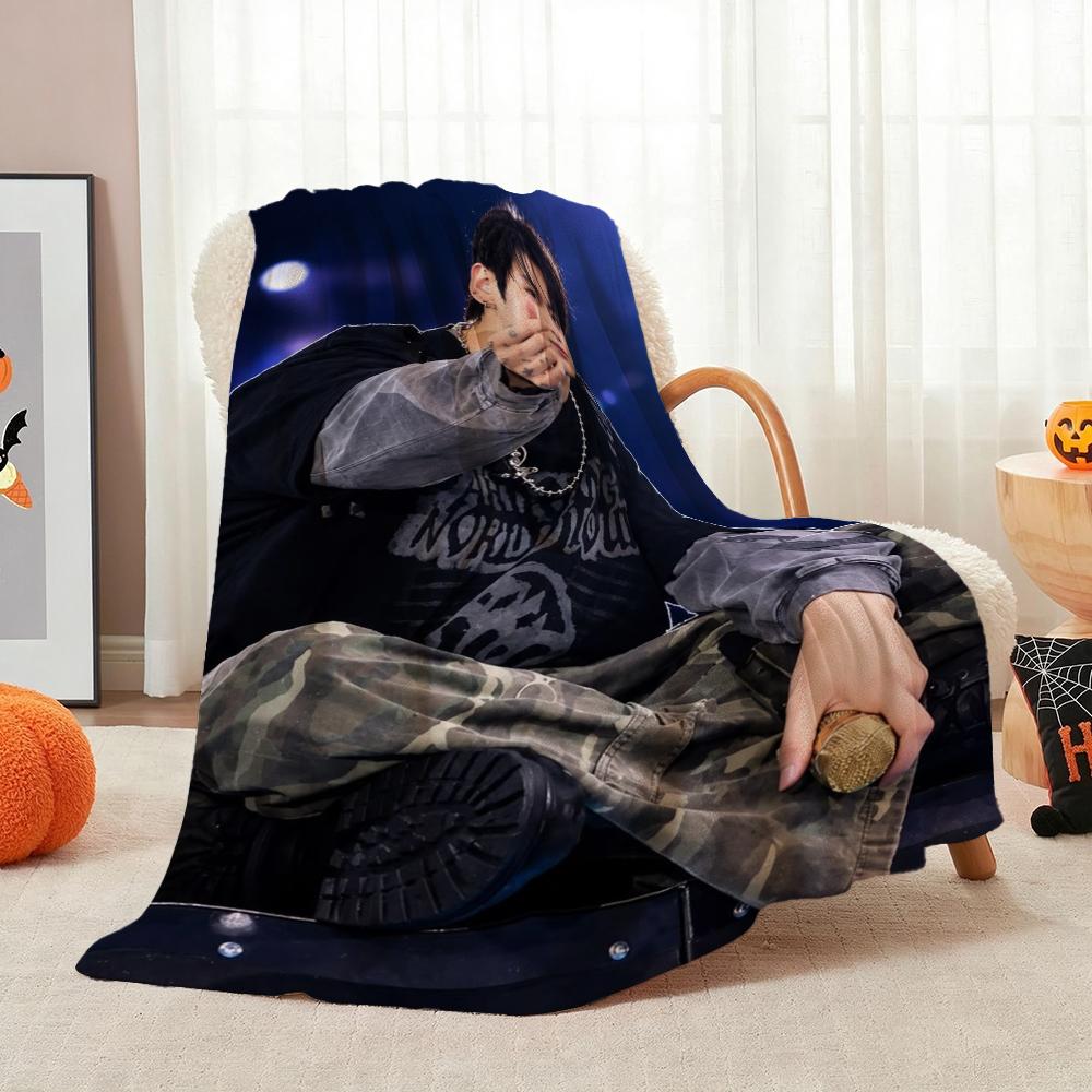 Young Man Against Purple Floral Background Theme Blanket Cozy Comfortable Throw Blanket For Living Room Sofa Bedroom Bed Lightweight Home Decor