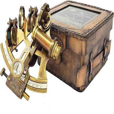 Messing-Navigationsinstrument Sextant Navigation Marine Sextant im Lederetui Zeitlupenmechanismus