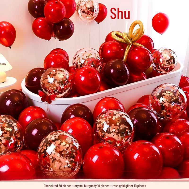 Red Double-Layer Wedding & Engagement Balloon Set - Thickened Style for Celebration & Decor