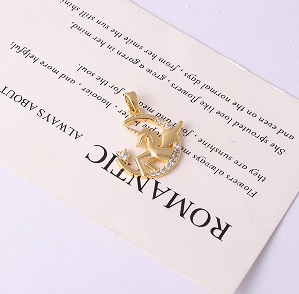 Two-Color Electroplated Moon Pegasus Pendant for Women - Sweet Fairy-Inspired Collarbone Chain