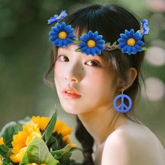 1 sett Damekostymetilbehørssett Fredsskilt Blomsterperledekor Vintage 60-tallet 70-tallsdiskofestfavoritter Cosplay-øreringer Solbriller Halskjede Pannebåndsett