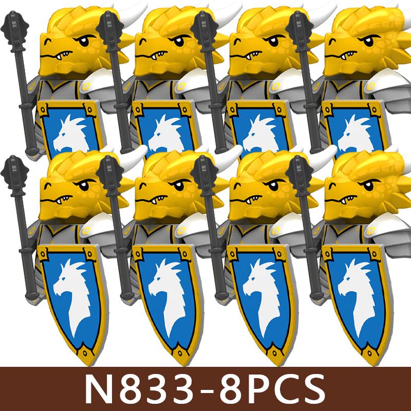 Medieval Castle Soldier Figures Building Blocks Knight Orc Warrior Dragon Wolf Animals Battle Flags Accessories Bricks Toys Boys
