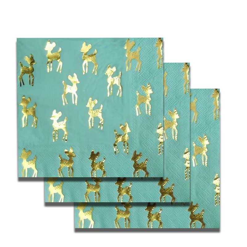 

Зеленые Салфетки с Горячим Тиснением Салфетки с Рисунком Рождественских Оленей Принадлежности для Дня Рождения Посуда Подставки Одноразовые Бумажные Салфетки 20pcs1bag