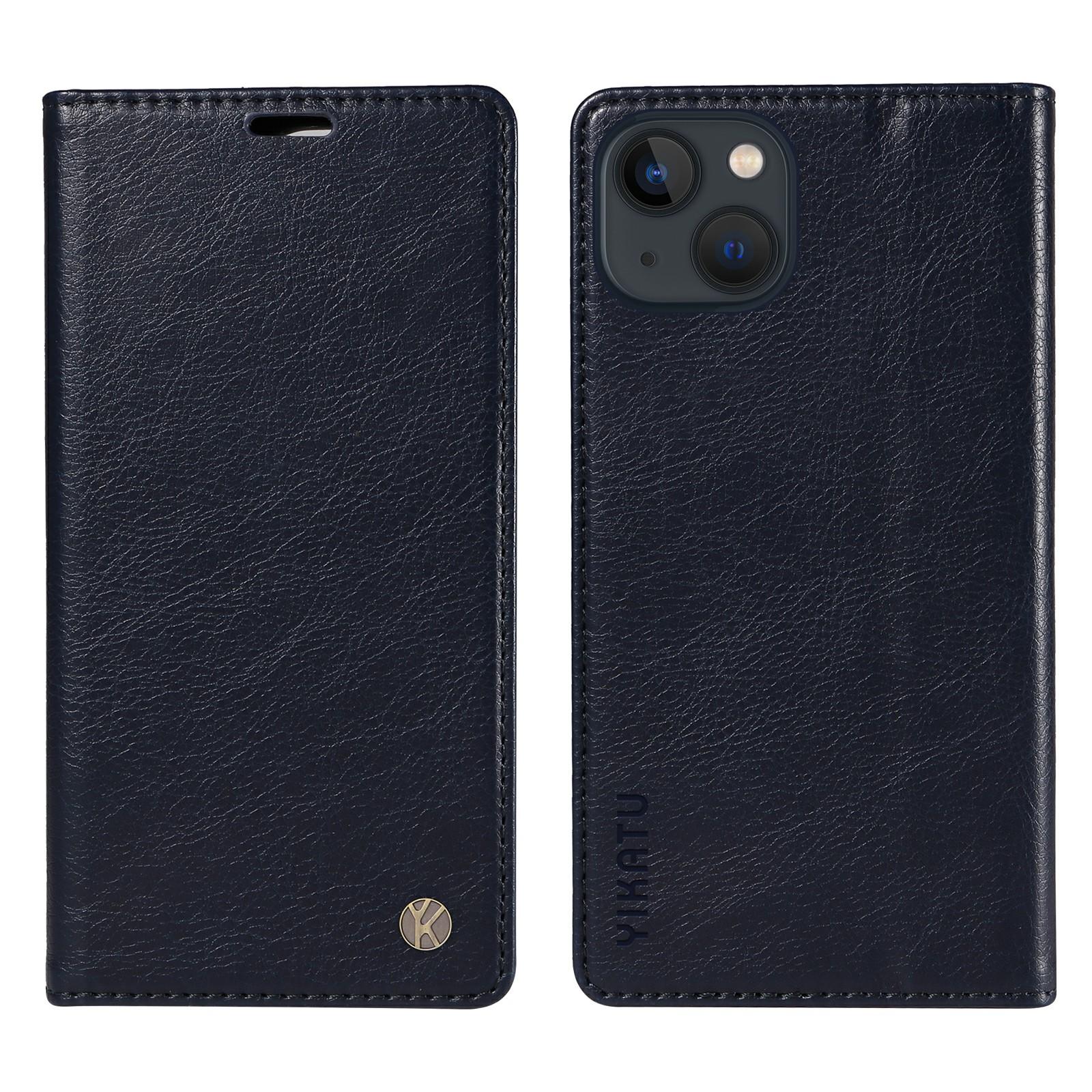 

YIKATU YK-006 For iPhone 13 Wallet Case Anti-Scratch Leather Phone Cover Navy Blue