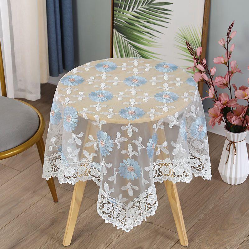 1pcs Small Round Table Tablecloth Fabric Lace Embroidered Rectangular Tablecloth Household Dustproof Coffee Table Cover