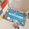 Blue Starfish Seashell Beach Sand Non Slip Doormat Coastal Nautical Summer Front Entrance Rug Indoor Outdoor Home Floor Decor