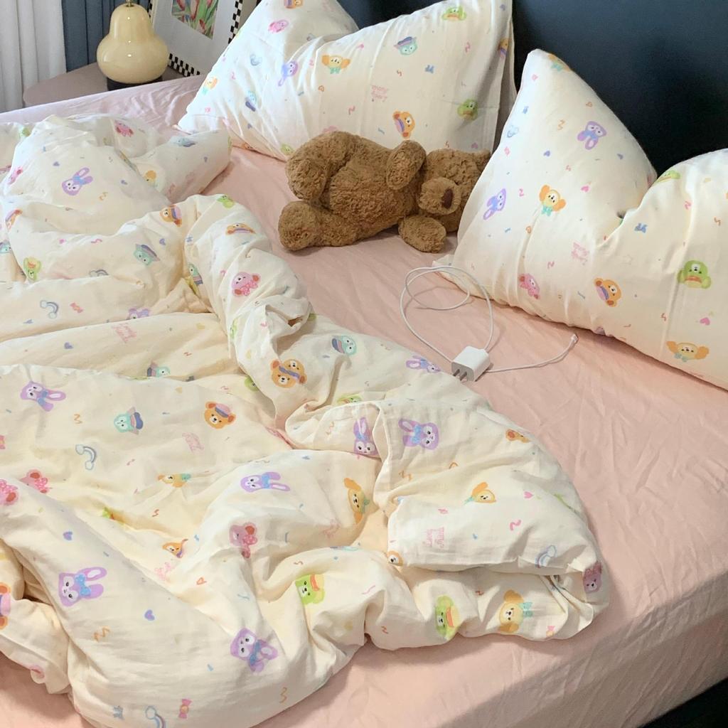Live Broadcast Explosion Class A Maternal And Infant Grade Cotton Pure Cotton Double-Layer Yarn 4-Pcs Set Student Children'S Dormitory 3Pc Quilt Cover