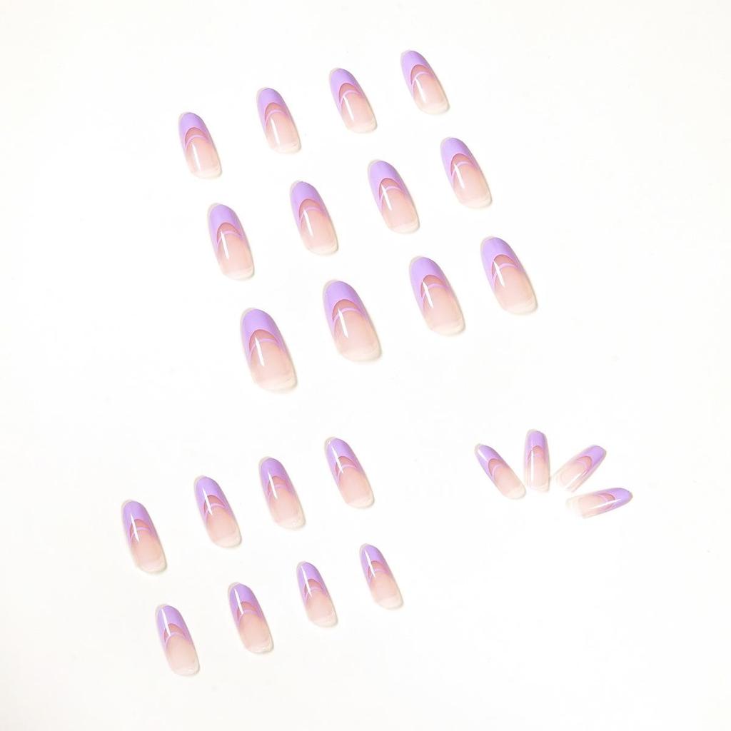 Light Purple French Wearable Manicure: Simple Double Finished False Nails & Removable Stickers