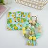 Fruit Print PU Card Holder with Beaded Keychain & Bracelet Wallet