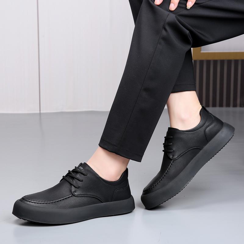 Senior Vintage Men Leather Casual Business Shoes Luxury Brand Handmade Round Toe British Style Comfortable Thick Soled Shoes Man