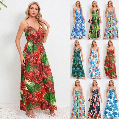 Floral Suspender Slim Sleeveless Patry Beach Style Maxi Dress Women Clothes