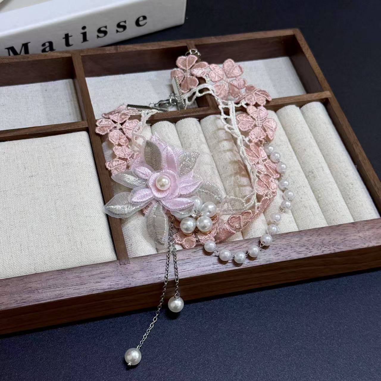 Сладкая супер-фея органза жемчужная бахрома ручной работы ретро шейная цепочка цветок темперамент популярная кружевная ключичная цепочка тренд