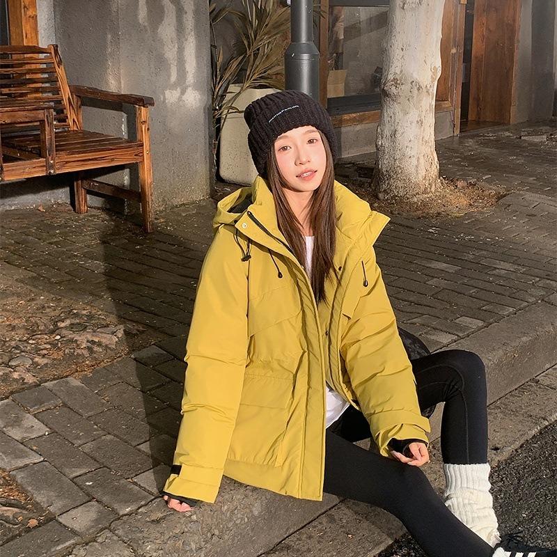 Hooded Solid Color Graphite Stand-Up Collar Down Cotton Clothing Season Warm Puffs Skinny Loose Jacket