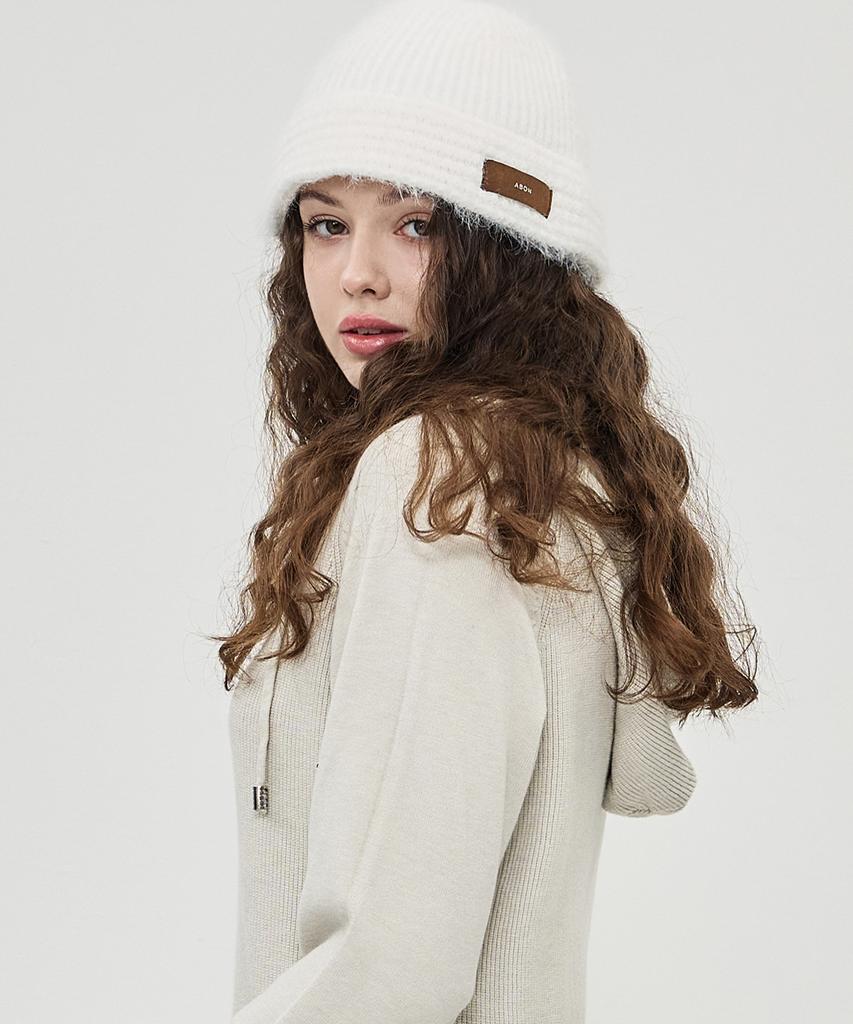 THE-ABON Day Knit Bucket Hat White