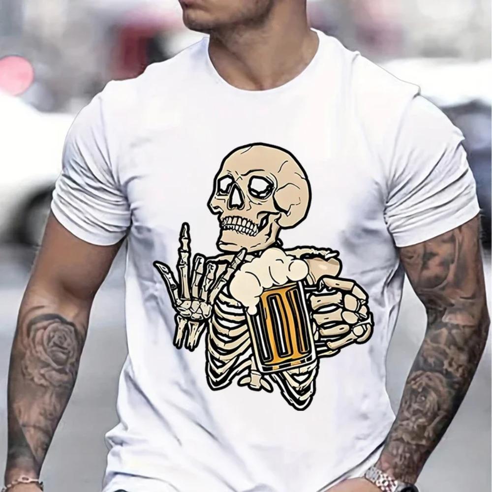 Beer Lover Gifts T-shirt Men Skull Beer Graphic Print Funny Men T-shirt Skeleton and Beers Lover Graphic Design Summer Clothes