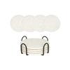 Set of 6 Round Woven Coasters with Holder Durable Braided Straw Material for Home Kitchen Table Protection Drinkware Mats