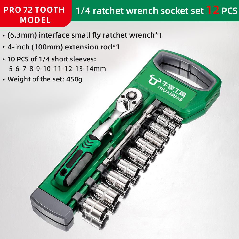 12/21pcs  Spanner Wrench Box Car Socket 1/4" 3/8" Spanner Kit Tools Repair Ratchet Set Bike Car Socket Spanner Repairing Kit