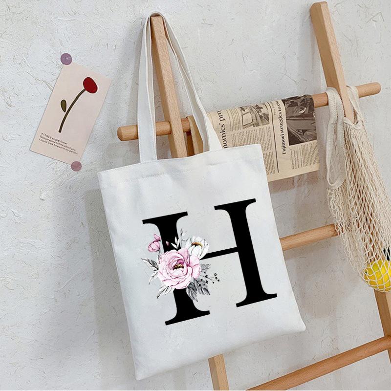 Alphabet24 Letter Print Student Portable Canvas Bag Tote Bag Large Capacity Messenger Bag