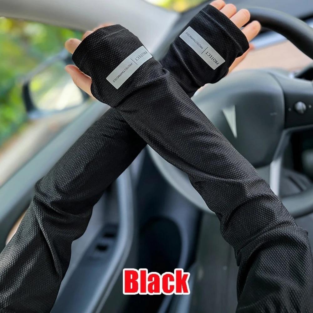 Summer Ice Silk Arm Sleeves Fingerless Design Cooling Sun Protection for Outdoor Sports чёрный