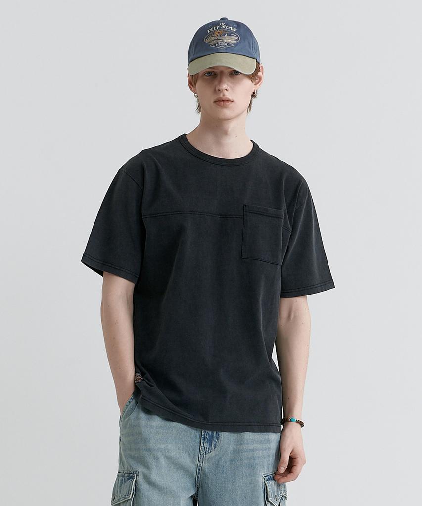 MAGOODGAN Swagver 3595 Pigment Pocket Semi-Overfit Black Short Sleeve Tee