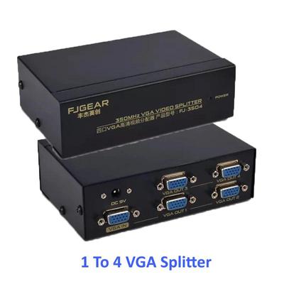 VGA Splitter 4 Port VGA Video Splitter 350MHZ 15HDF High Definition 1920 * 1440 Power Supply VGA 1 In 4 Out Dispaly