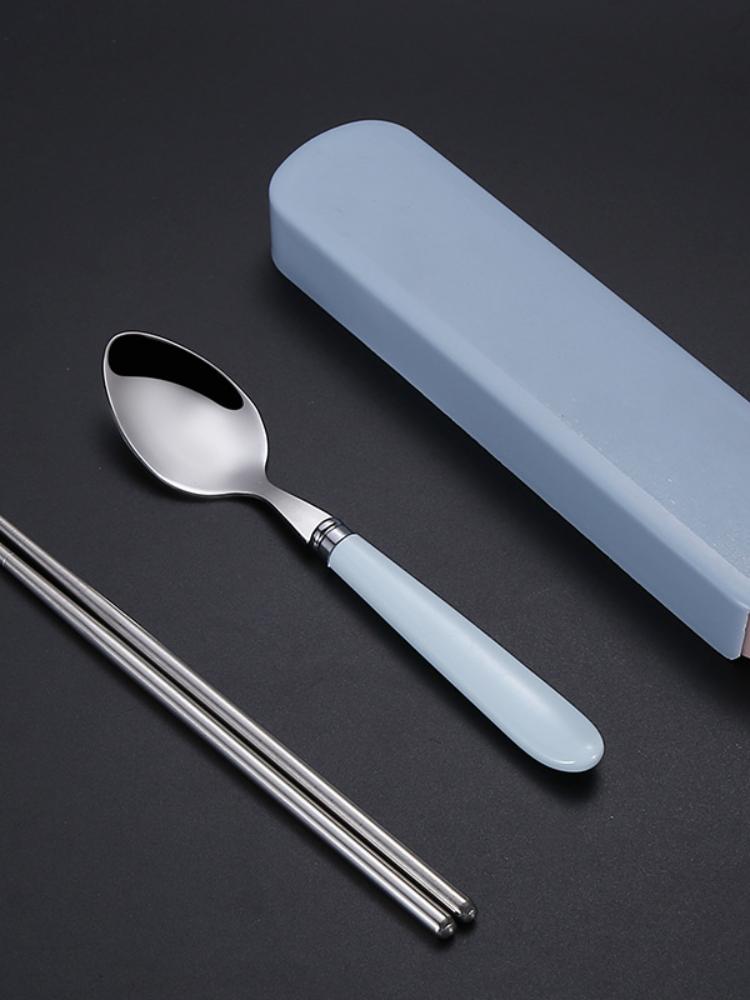 Spoon Fork Chopstick Cutlery Set Lunch Tableware With Box Portable Travel Use Dinnerware Kit Stainless Steel Kitchen Accessories