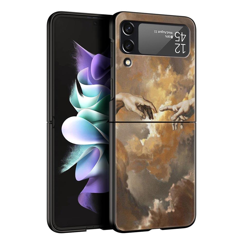 For Samsung Galaxy Z Flip 3 4 5 Hard Black Folding PC Phone Case Mona Lisa Van gogh Oil Painting Art For Samsung Z Flip3 Cover