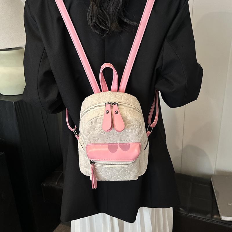 Contrast Color Suede Backpack Women's Bag New Fashion Travel Women's Bag Small Bag Retro Small Backpack
