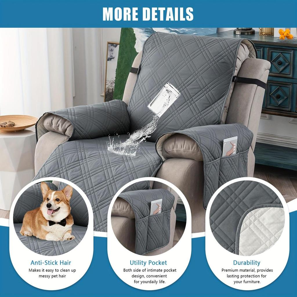 Waterproof Recliner Chair Cover, Non Slip Recliner Covers for Recliner Chair with Pocket, Pet Scratch-Resistant Sofa Slipcover