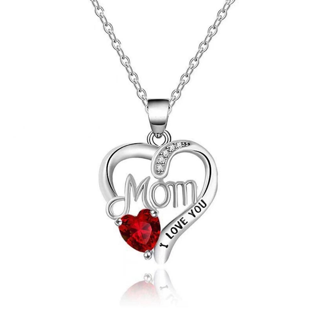 Hot Silvery Geometric Hollow Zircon Heart MOM Pendant Necklace Trendy Fashion Versatile Exquisite Mother's Day Gift Jewelry