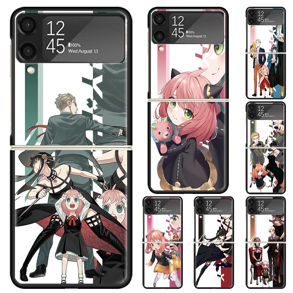 Anime Spy Family Anya Hard PC Phone Case For Samsung Galaxy Z Flip 7 6 5 4 3 Black ZFlip7 ZFlip6 Flip5 Flip4 Flip3 5G Print Cove