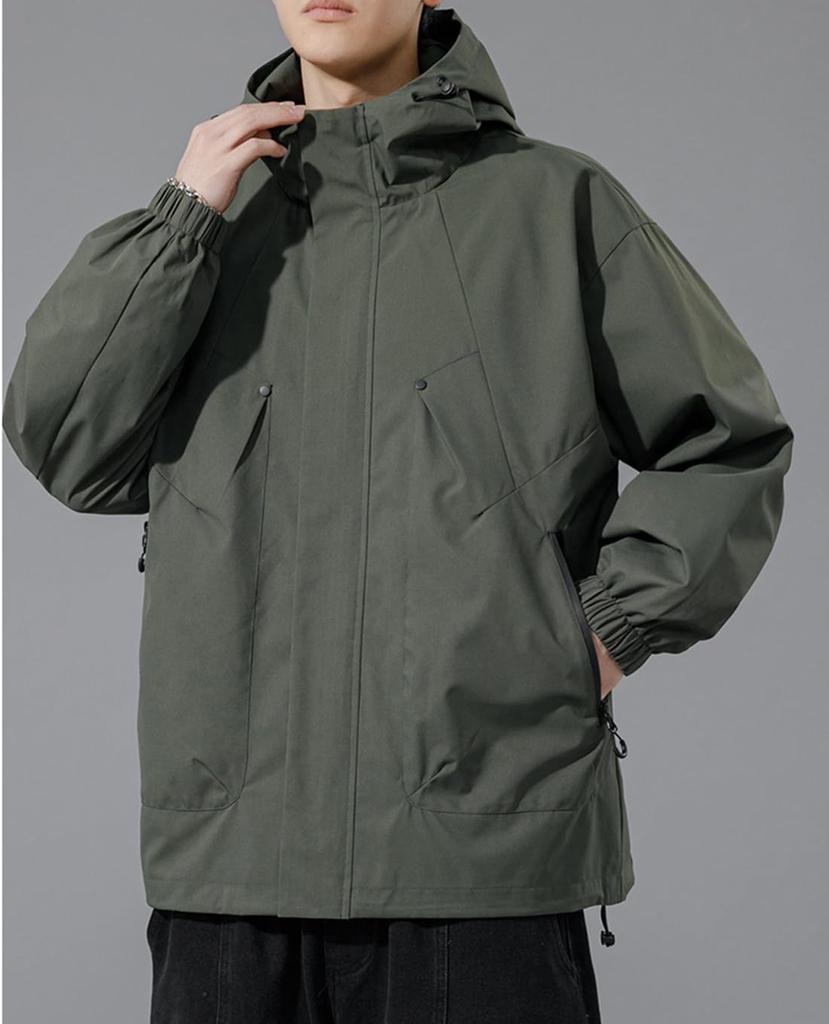 OKJCON Ensfarvet Plussstørrelse Herre Høst/Vinterfrakk, Casual, Business, Stilig, (3XL, Grønn)