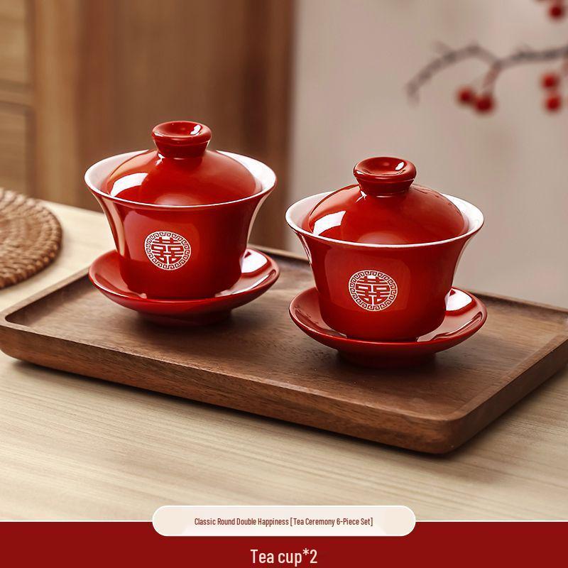 Wedding Tea & Chopstick Set: Red Bowls for Toasting & Happy Celebrations.