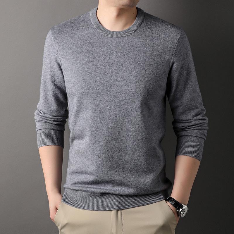 Men's Round Neck Long Sleeve Knitted Sweater - Casual Trend Solid Color