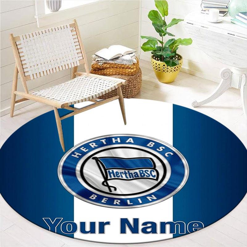 Hertha BSC Custom Name Round Area Rug,Carpet Rug for Living Room Bedroom Sofa Playroom Decor,Non-slip Floor Mat