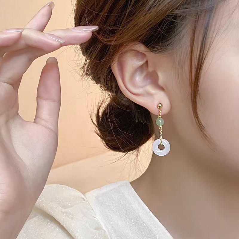 Elegant Faux Jade Tassel Earrings: High-End Ancient Style with a Fresh, Simple Chinese Design for Women