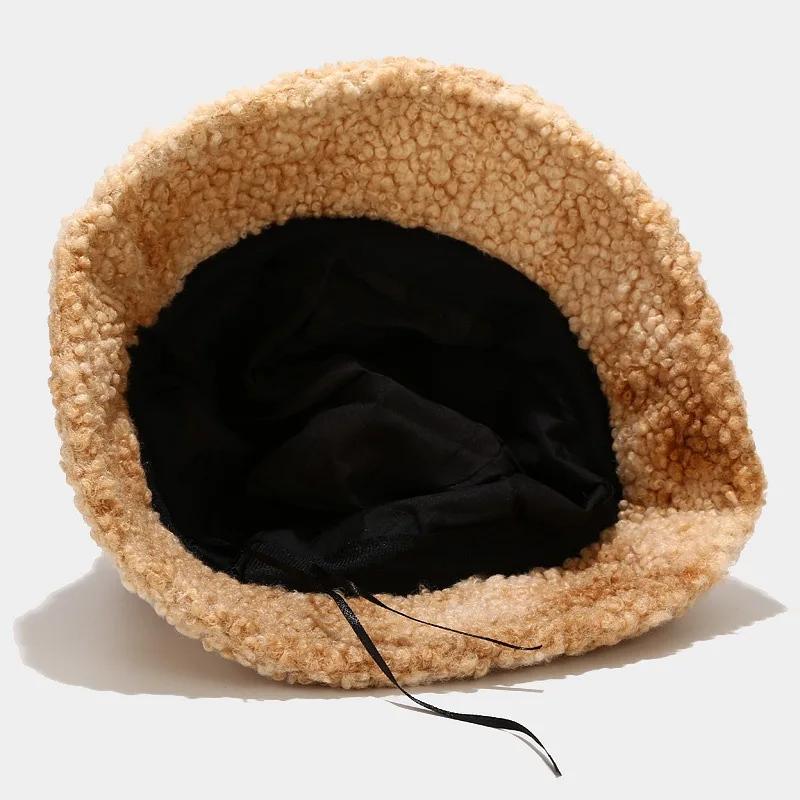 Faux Fur Bucket Hat Thickened Warm Hip Hop Winter Hats for Women Lady Men Outdoor Plush Fisherman Hat