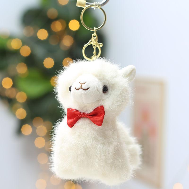 Fluffy Plush Alpaca Keychain with Vibrant Colorful Bells Cute Charm for Backpack Car Key Pendant